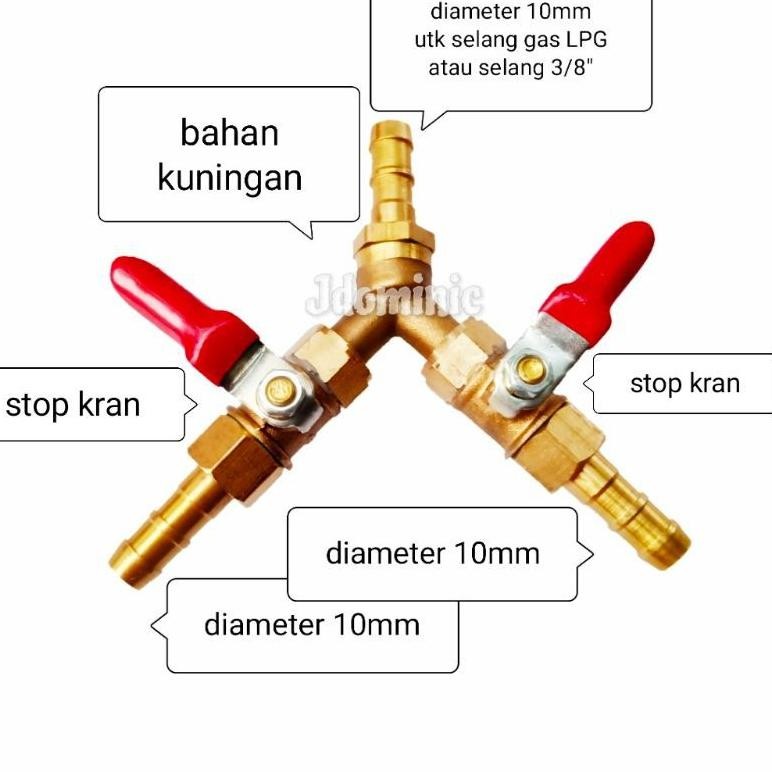 sambungan selang gas LPG - cabang 2 3 stop kran keran katup valep valve klep on off of hose elpiji k