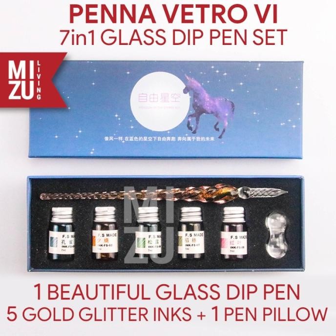 

MIZU PENNA VETRO VI GLASS Dip Pen Kaca Calligraphy Set 5 Gold INK by Radhiant official