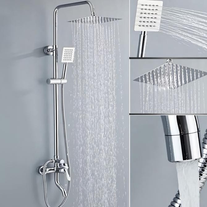 Baru Shower Tiang Set Stainless Column Set Hitam Anti Karat Panas Dingin Air Kran Cabang Mixer Showe