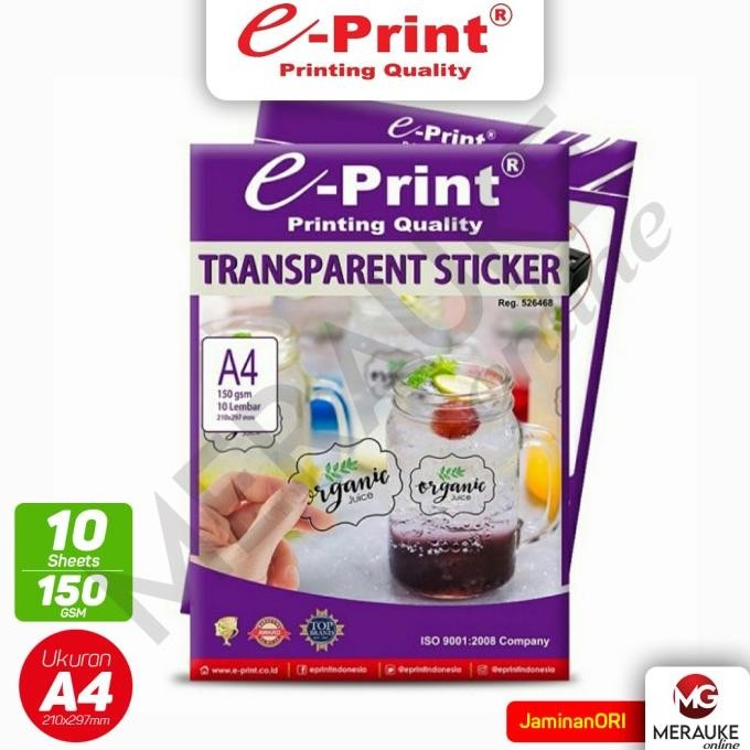 

Kertas Foto E-Print Transparent Sticker A4 150Gsm 10S Promo
