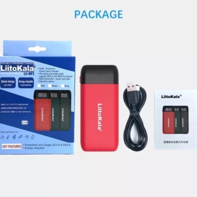 LiitoKala Lii-Mp2 Portable Charger Powerbank USB C 18650 21700 QC 3.0 Merah Hijau dengan Baterai Sam