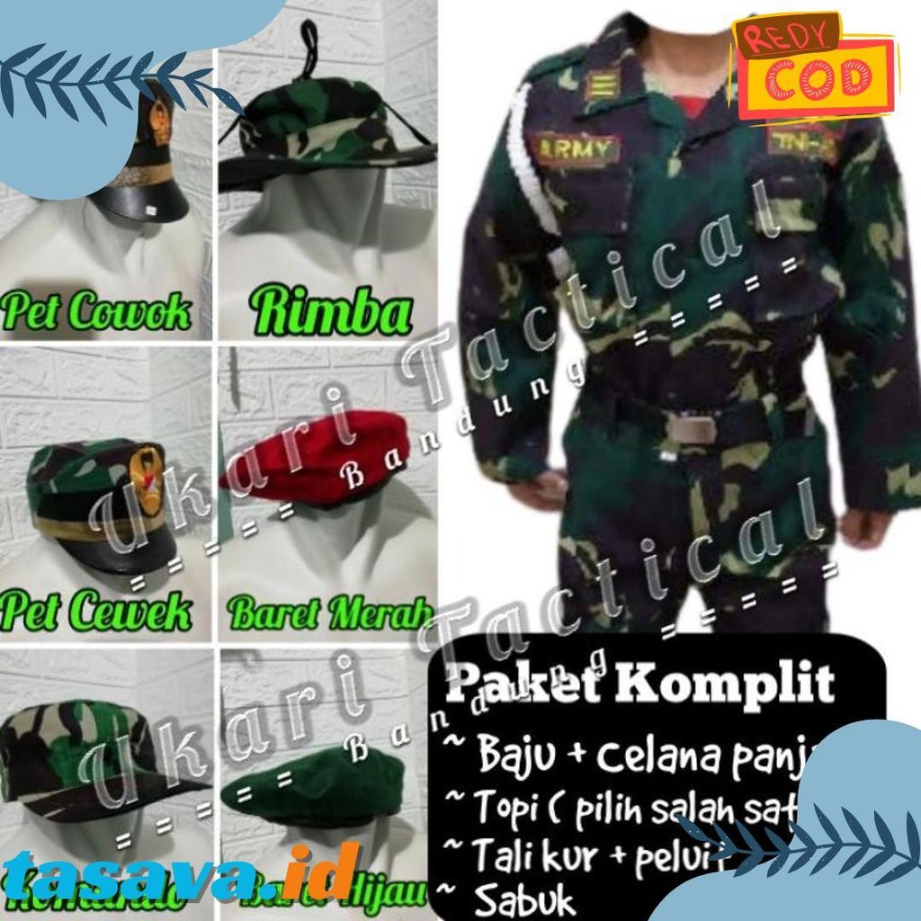 Paket Komplit Baju Seragam Tentara Tni Ad Anak Loreng Au Army Kostum Karnaval Seragam Profesi Anak L
