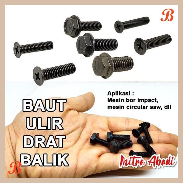 [MRA] Baut Ulir Kepala Bor Drat Balik Bor Mesin Potong