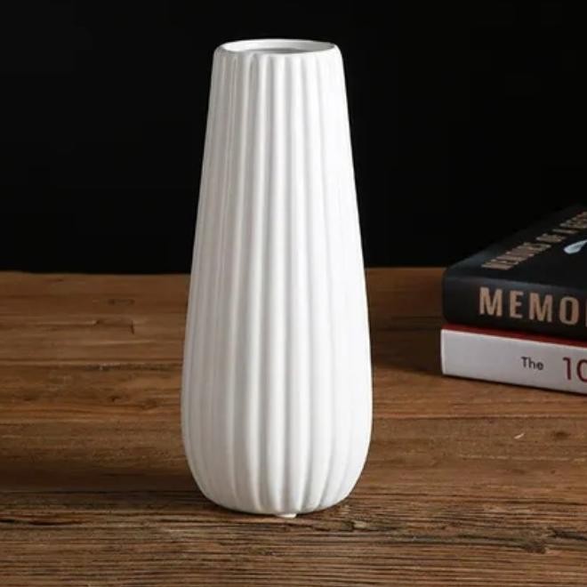 Vas Bunga Oval Keramik Import Premium- White-T25cm Terlaris