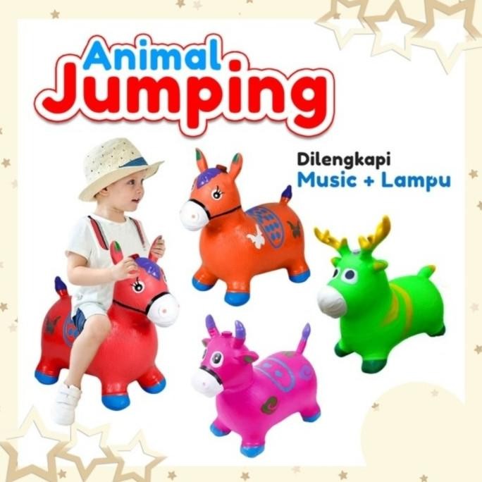 mainan anak kuda karet tebal music animal jumping kuda kudaan karet HTY