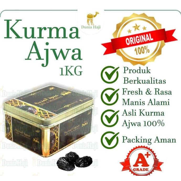 

Kurma Ajwa Aliyah Al Fatih 1Kg Kurma Nabi Asli Madinah Kemasan KALENG