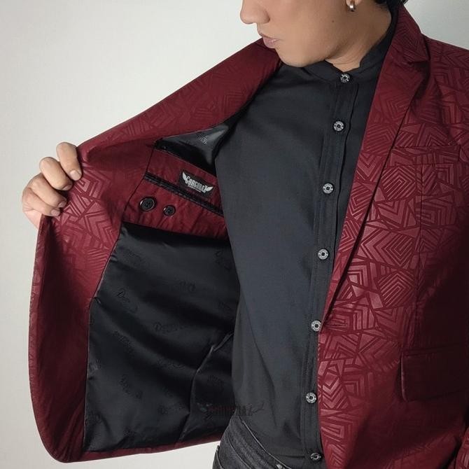 new  jas batik blazer batik pria maroon dan hitam biru merah sage slimfit embos wool peach realpic g