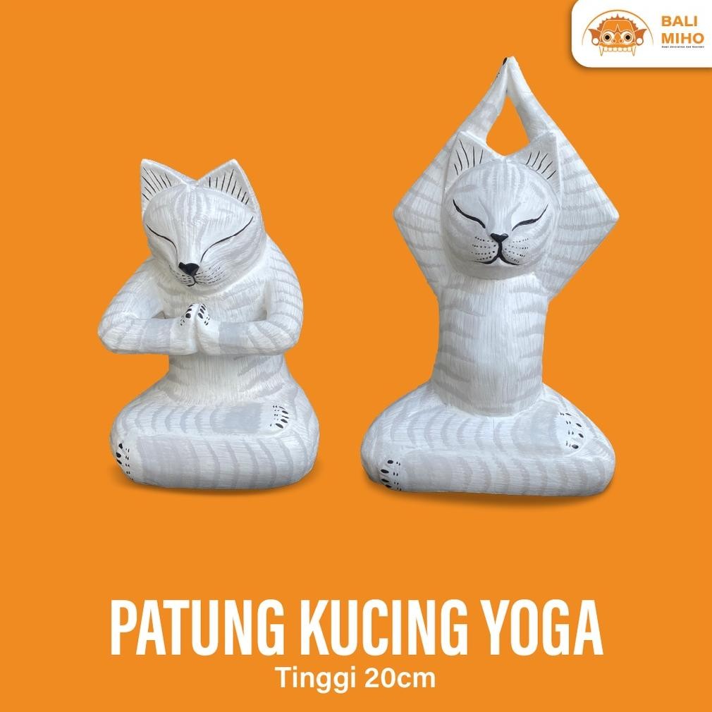 Living Patung Kucing Yoga 20 Cm - Patung Kucing Bermeditasi - Patung Kucing Unik - Patung Kayu - Kuc
