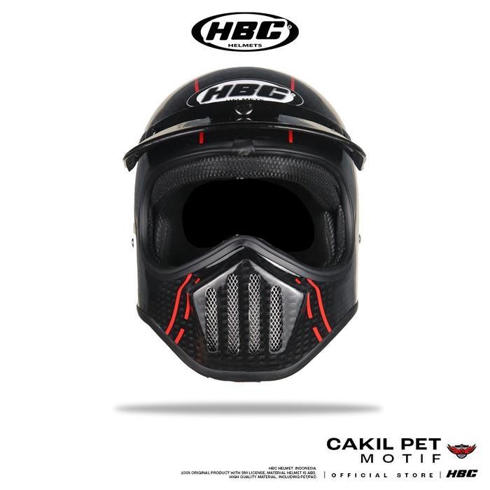 Helm HBC Cakil Pet Motif CARBON Helm Retro Full Face SNI Import Premium