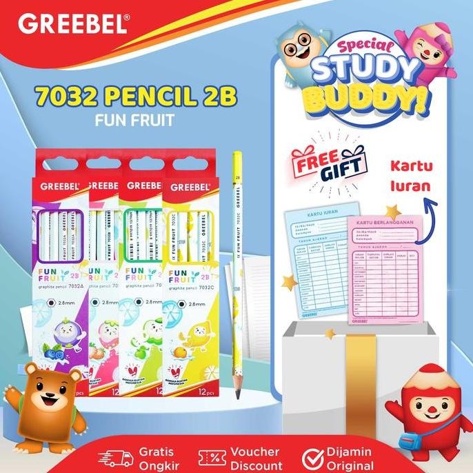 

Terbaru GREEBEL Pensil Kayu 2B 7032 Fun Fruite (12PCS/SET) / Pensil Tulis / Grafit / Graphite / Pensil Ujian Sekolah / Pensil Gambar