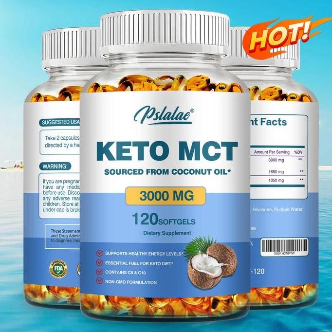 Pslalae - Keto MCT Berasal dari Minyak Kelapa 3000MG & Suplemen Softgel Keto MST - Mengandung C8 & C