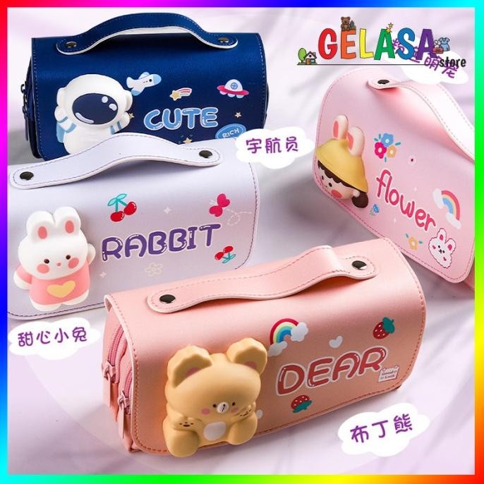 

Terbaru Gelasa Kotak Pensil Anak Tenteng 3D Squishy Rabbit Cute Flower Dear