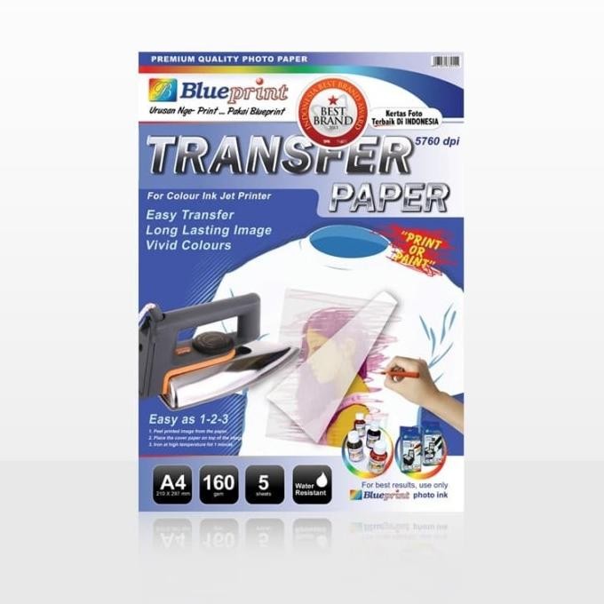 

T-Shirt Transfer Paper A4 5 Lembar - Kertas Sablon Blueprint ( White ) Promo