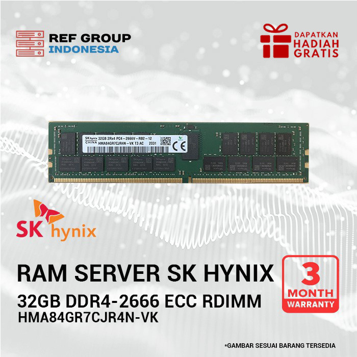 Memory untuk HP/DELL Server RAM DDR4 SK Hynix 32GB Intel 2Rx4 2666MHz RDIMM HMA84GR7CJR4N-VK ORIGINA