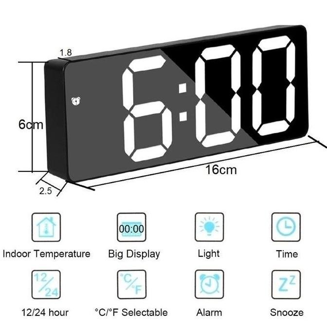 

Jam Alarm Dinding Meja Digital Clock LED/Mirror am Alarm Dinding/Jam Meja Digital Led Aesthetic 3D Modern Jam Meja/Digital Alarm Clock Mirror HFS