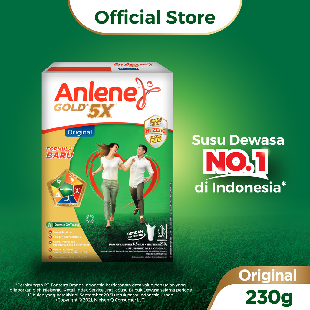 

Anlene Gold 5X Susu Bubuk Dewasa Original 230g - Nutrisi Tinggi Kalsium Untuk Tulang, Sendi, dan Otot