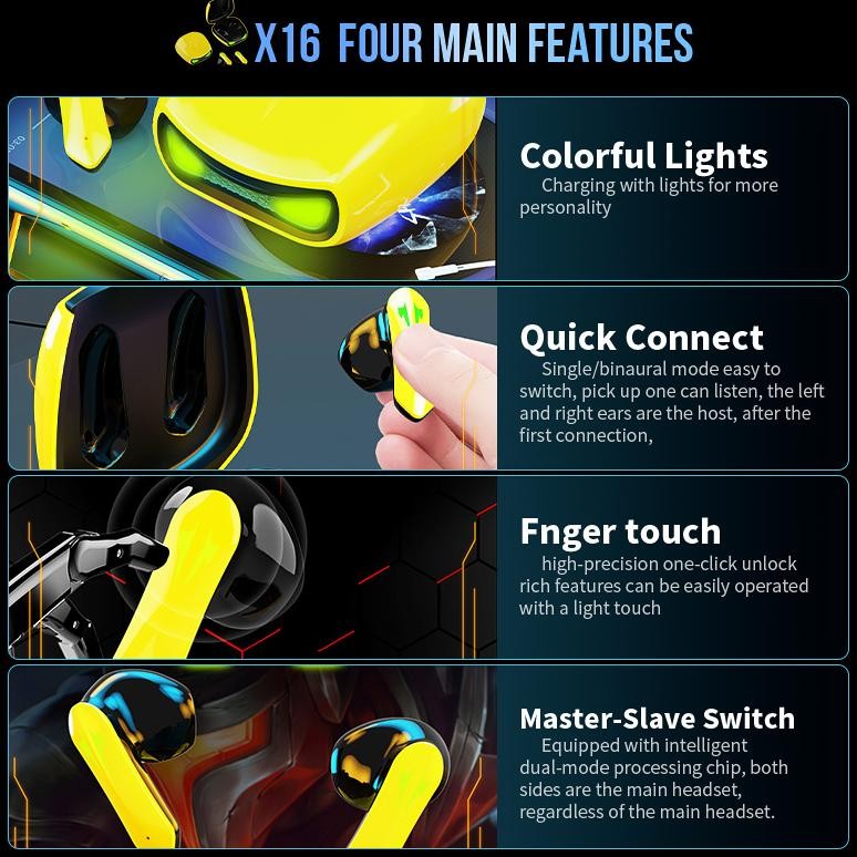 GS TWS Gaming Headset   X16/X15/M28/M90 Pro  Wireless Bluetooth 0-latency Earphone   LED Smart Displ