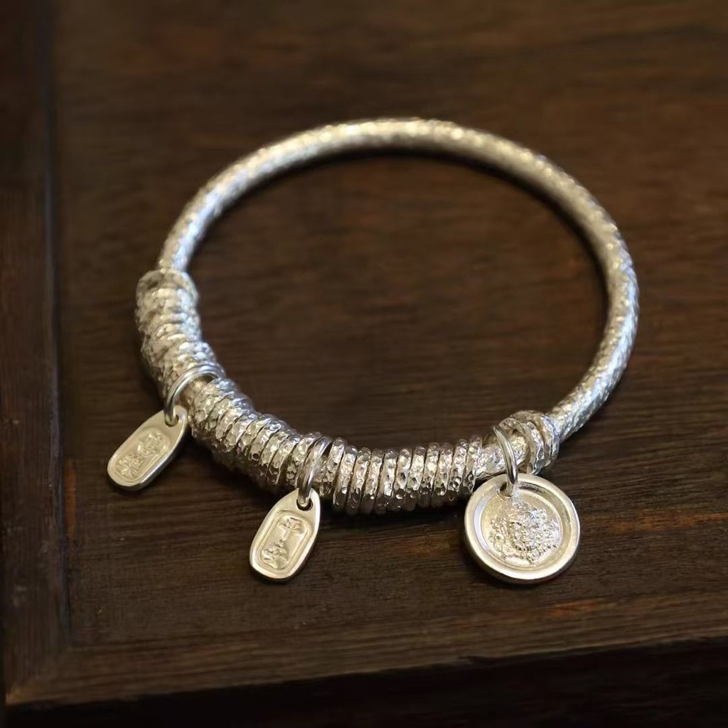 9999Gelang Perak Murni Dewa Kekayaan Kuning Wanita, Gelang Perak Bungkus Gaya Tiongkok Baru, Gelang 