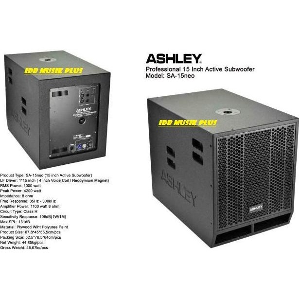 Terlaris Subwoofer Aktif 15 Inch Ashley Sa15Neo Sa 15Neo Original Ashley