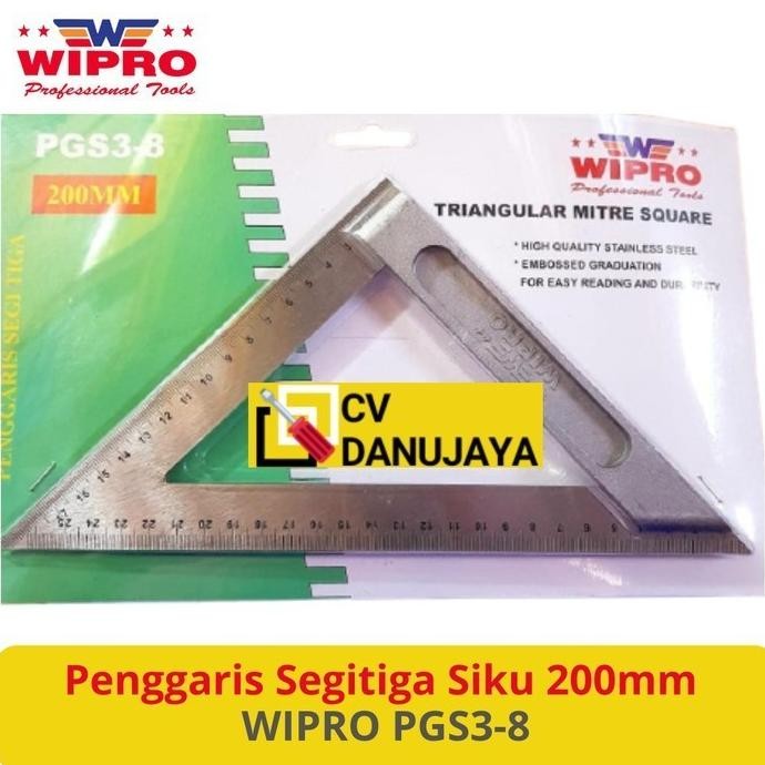 

siap kirim penggaris stainless steel besi segitiga siku 200mm wipro pgs3-8