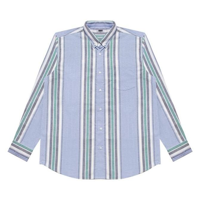 Promo M231 Kemeja Pria Stripe Panjang Biru 3074