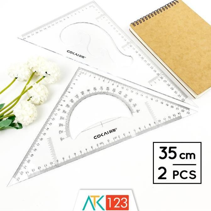 

siap kirim penggaris / mistar segitiga / busur derajat / mal pola lengkung / kurva / wayang / jahit transparan / bening / transparent / clear triangle / triangular ruler / protractor / french curve set 35 cm rls-kj-1235