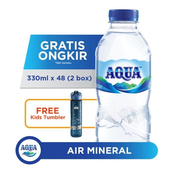 

Terlaris Aqua Air Mineral 330Ml X 48 Botol (2 Box) Free Kids Tumbler