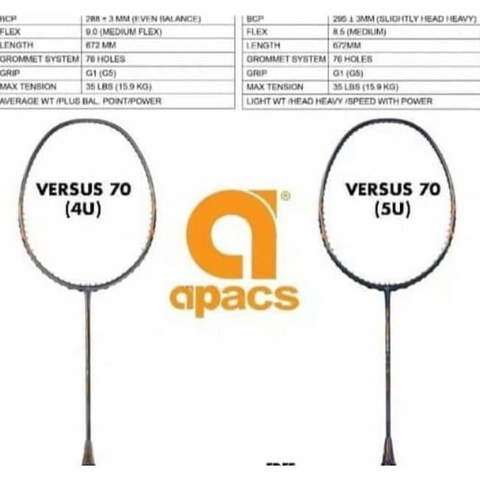 Raket Badminton APACS VERSUS 70 - ORIGINAL 4U DAN 5U TENSION 35LBS