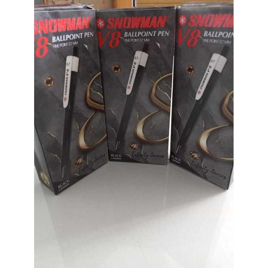 

Tersedia Pulpen Snowman V 8 / Ballpoint Pen Snowman Terbaru / Lusin Biru Hitam Stationery