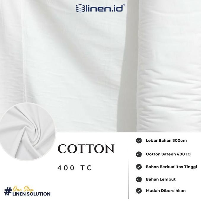 [Bahan Sprei Putih] Kain 100% Cotton Polos 400TC Lebar 300 cm