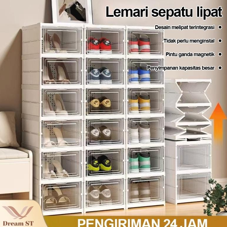 Kotak Sepatu Lipat Rak Sepatu Lipat Lemari Sepatu Lipat Kotak Sepatu Transparan Plastik Lemari Multi