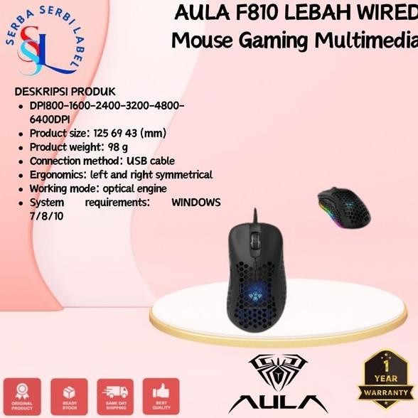 Aula WIND F810 Marco Mouse Gaming Optical 6400dpi Desain Sarang Lebah