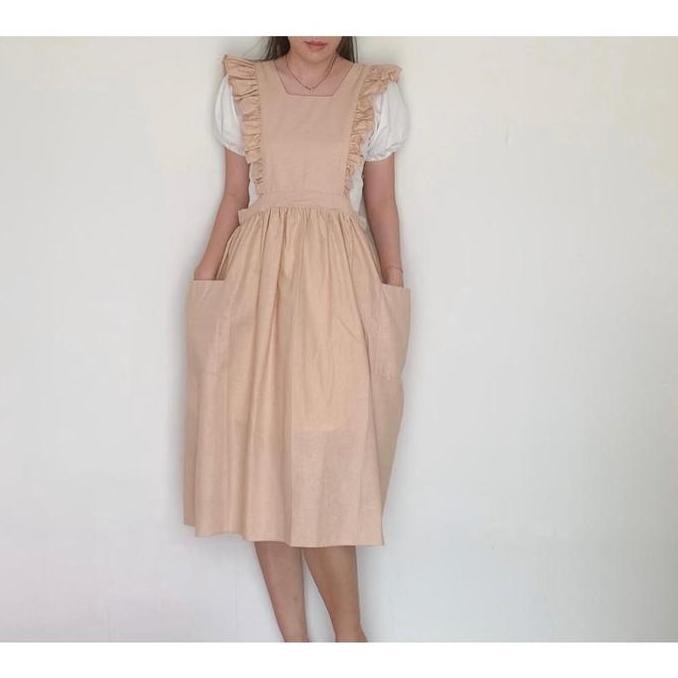Elle Ruffle Apron / Apron Linen / Celemek Korea Jepang / Pinafore Cottagecore