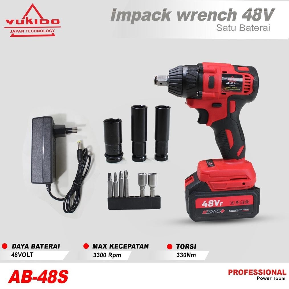 If56 Cordless Impact Wrench 48V Brushless Yukido 48S Bor Obeng Kunci 48 Volt Bor Impek Cordless Impa