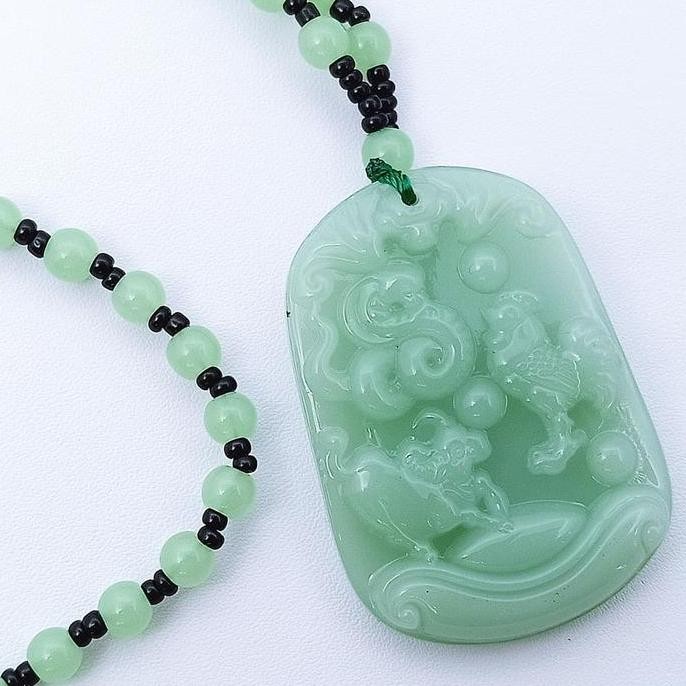 Kalung Liontin Batu Giok Ukir Shio Hewan - VeE Liontin Handmade TA