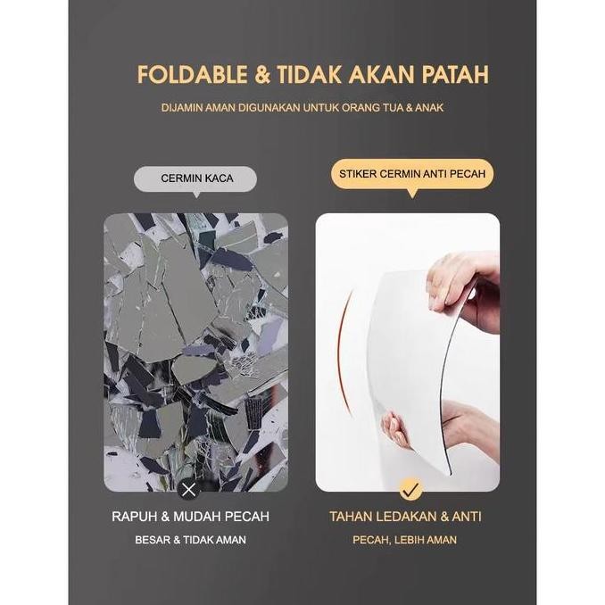 JH8 SJT - Sticker dinding Cermin 3D Oval kotak / Stiker Kaca Akrilik Lengkap Dengan Perekat Kamar Ma