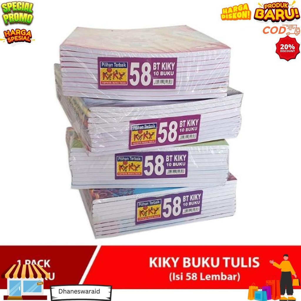 

(10 Buku) Buku Tulis Kiky 58 Lembar / Buku Tulis Sekolah Garis D Cod