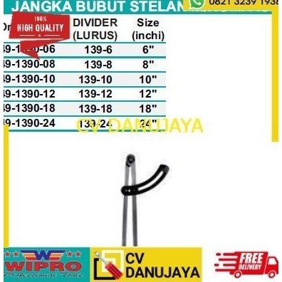 

Produk Baru!! Jangka Bubut Stelan M/Kompas Divider Lurus Size 10 Inch Wipro