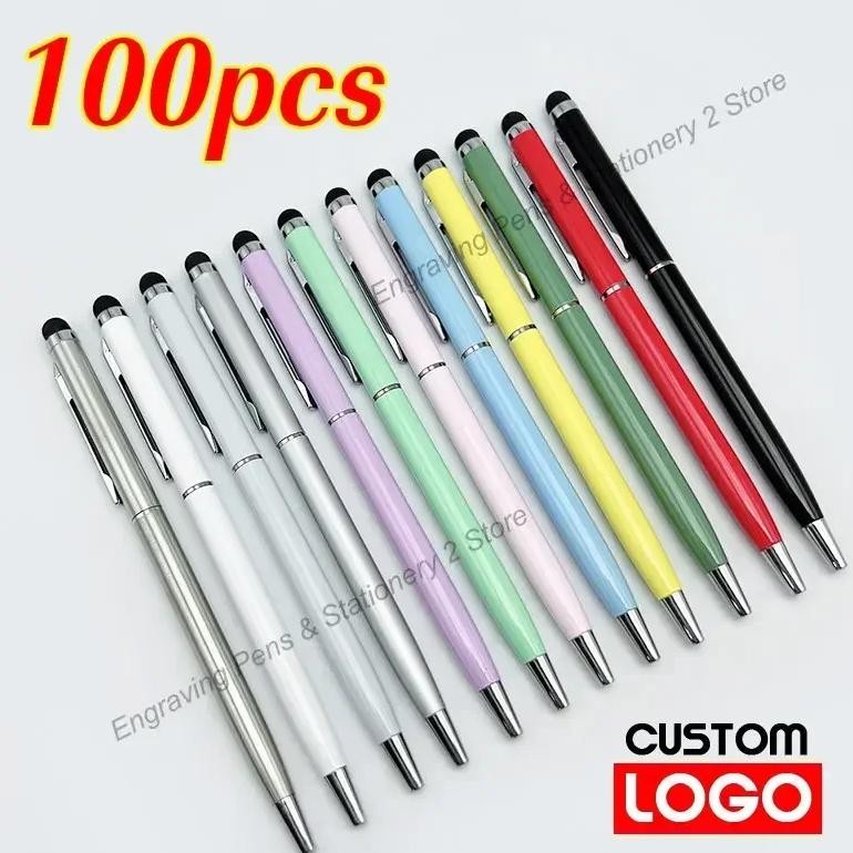 

100 Pcs 13-Color Metal 2-In-1 Stylus Universal Ballpoint Pen Custom Logo Text Engraving Office School Advertising Pen Wholesale