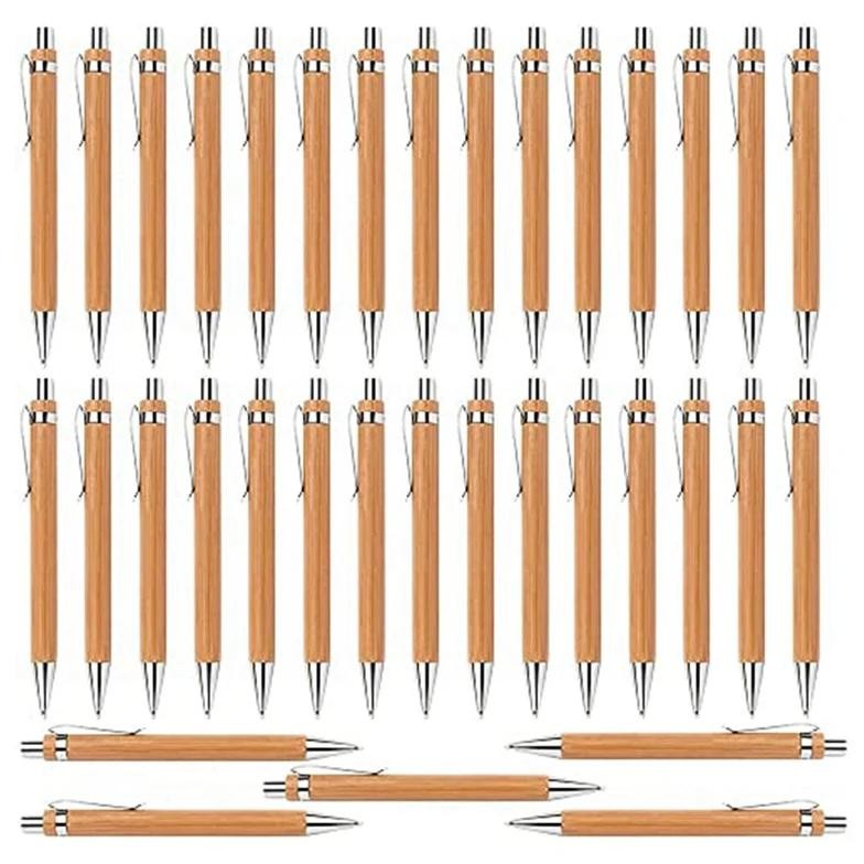 

35 Pcs Office And School Supplies Sustainable Pen Bamboo Retractable Ballpoint Pen Writing Tool(Black Ink)