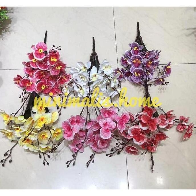 Terlaris Bunga Anggrek Tangkai Plastik Daun Artificial Tanaman Hias