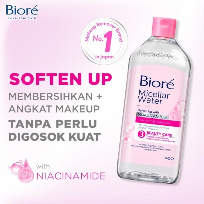 Biore Micellar Water Soften Up 400ml - Make Up Remover Niacinamide TK