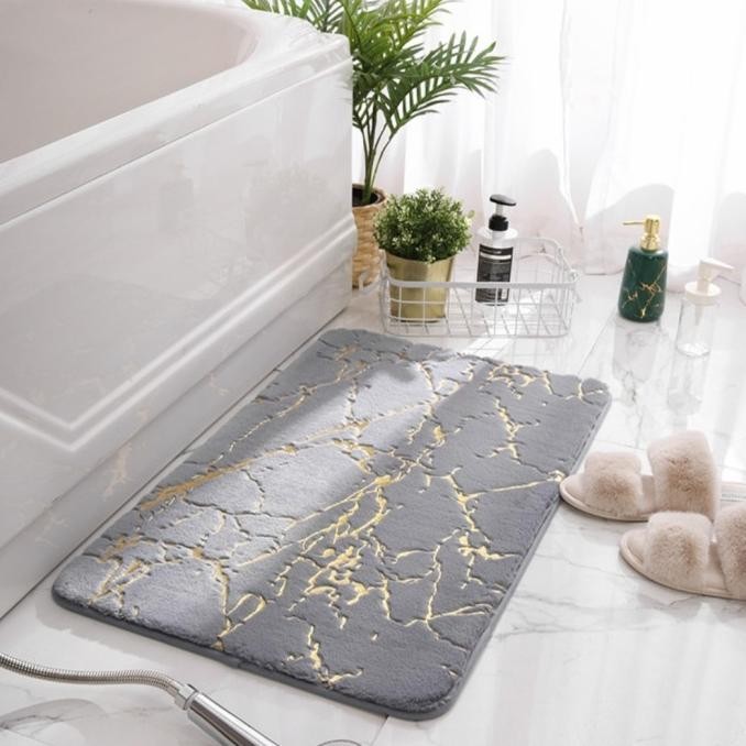 Ideame Keset Kaki Anti Slip Marble / Memory Foam Mat Marble Coral / Keset Mewah Keset Motif Marble /
