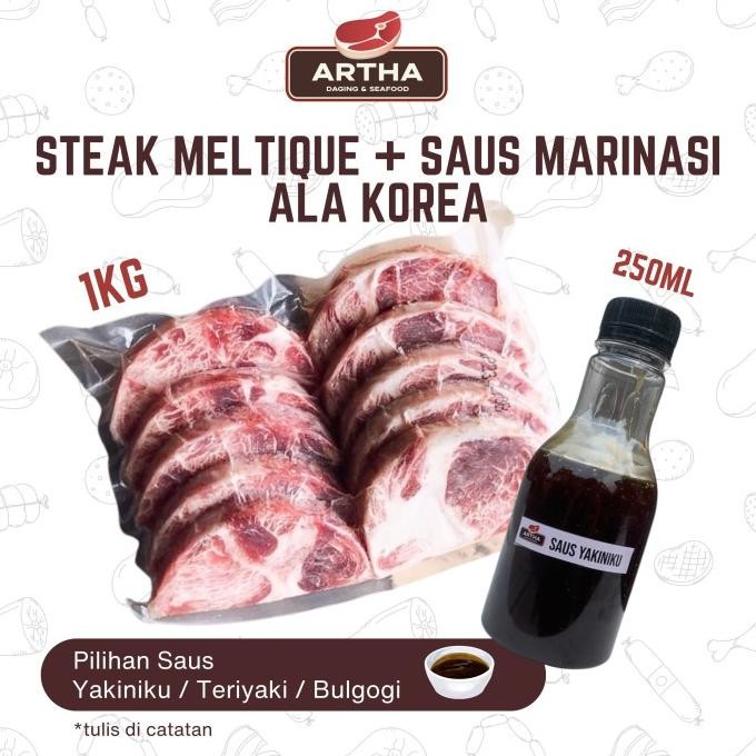 

Daging Steak Wagyu / Mess Meltique / 1Kg isi 10 & Saus Marinasi Ala Korea 250ml (Yakiniku, Teriyaki, Bulgogi) LL