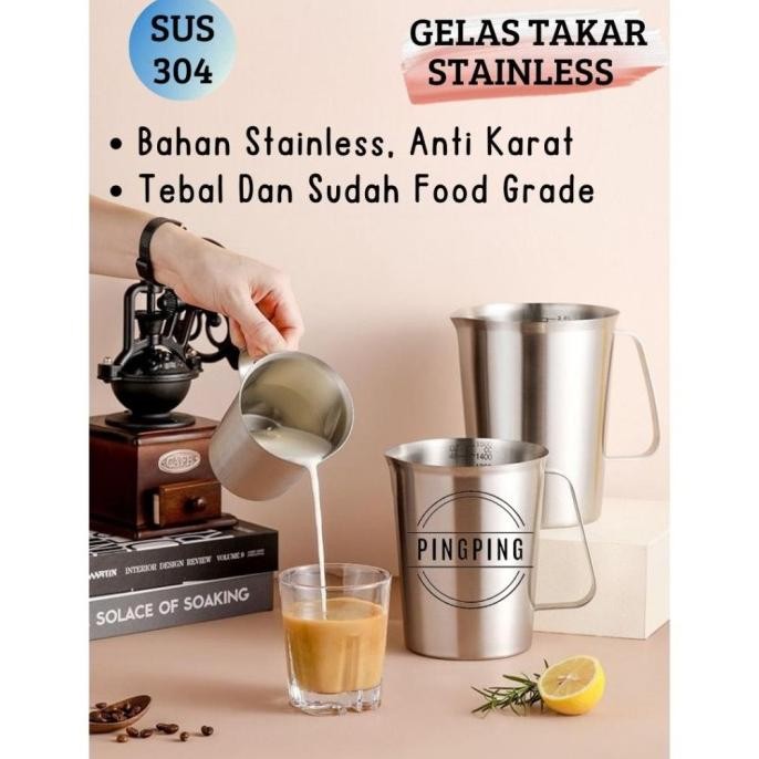 Gelas Ukur Takar 1000Ml/2000 Ml Stainless Steel/Gelas Ukur Takar H32