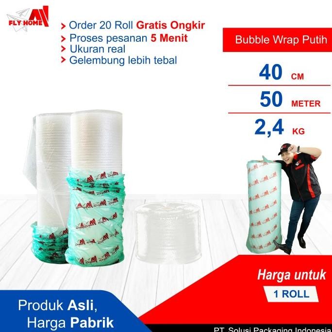 

tersedia flyhome bubble wrap putih 40cm potongan 2,4kg 1 roll besar 40x50meter