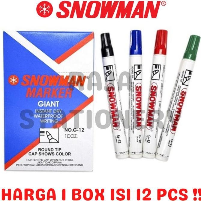 

SNOWMAN PERMANENT MARKER G-12 BLACK BLUE RED / SPIDOL SNOWMAN PERMANEN HITAM BIRU MERAH AG-12 BOX LUSIN [12PCS]