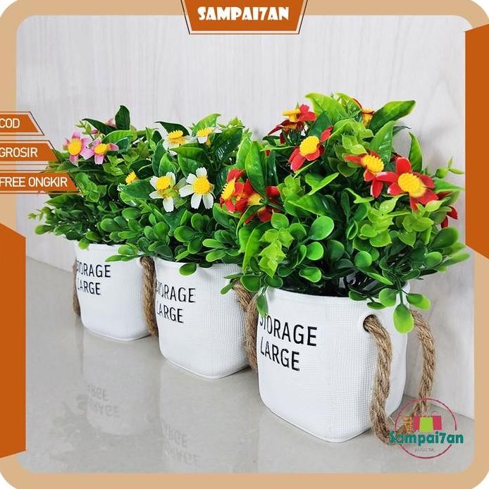 Terlaris Pot Bunga Krisan Tanaman Hias Bunga Plastik Pot Bunga Kembang Artificial Hiasan Meja Tamu D