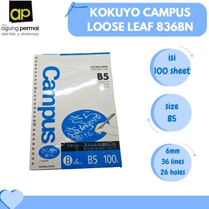 

Kokuyo Campus Loose Leaf 836BN - B5 - 6mm - 26 Holes - 100 Sheets murah