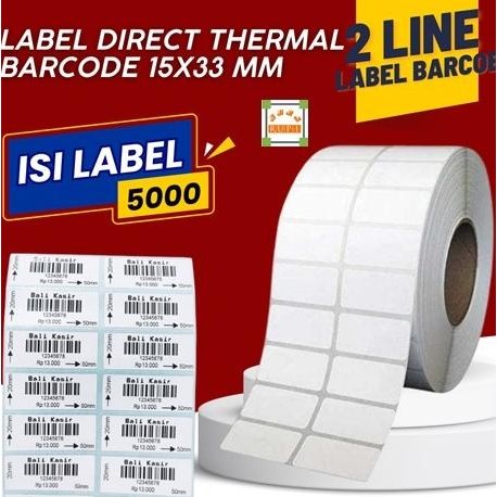 

Stiker Label Barcode Direct Thermal 2 Line 33x15mm [5000 PCS] murah
